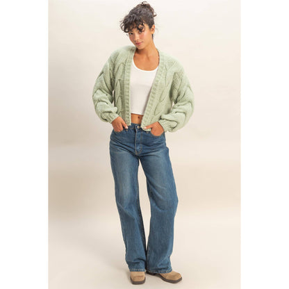 Oversized Cable Knit Open Front Cardigan Sweater