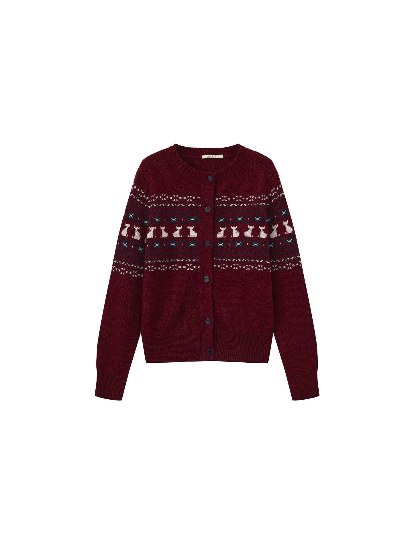 CUBIC Cat Print Fair Isle Wool-Blend Cardigan