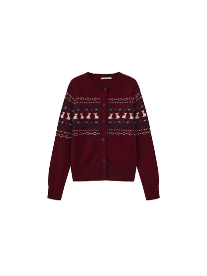 CUBIC Cat Print Fair Isle Wool-Blend Cardigan
