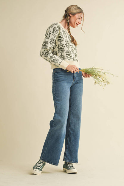 FLORAL PATTERN KNIT SWEATER MSW1336