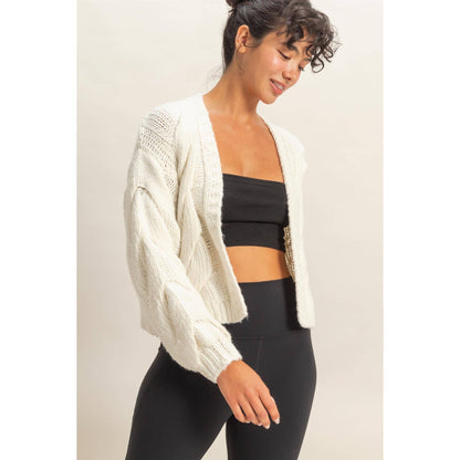 Oversized Cable Knit Open Front Cardigan Sweater