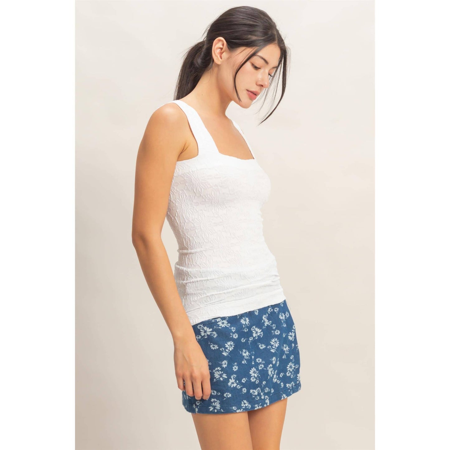 Floral Jacquard Square Neck Top
