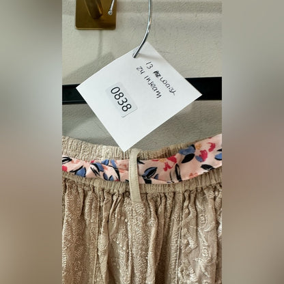Patchwork Beige Embroidered Wide Leg Pants, Size S | 0838