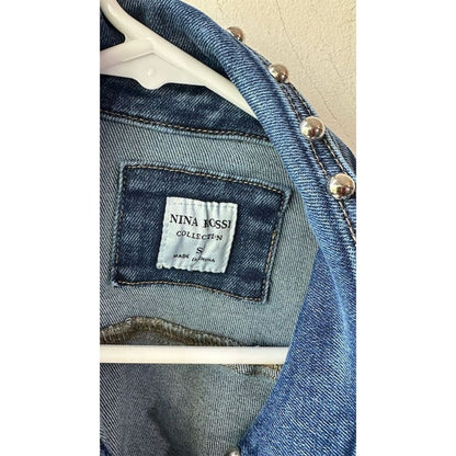 1451. Nina Rossi Women's Blue Embellished Denim jacket Size S