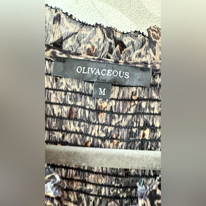 Oliveaceous, Black and Gold Smocked Ruffle Midi Dress, Size M | 0102