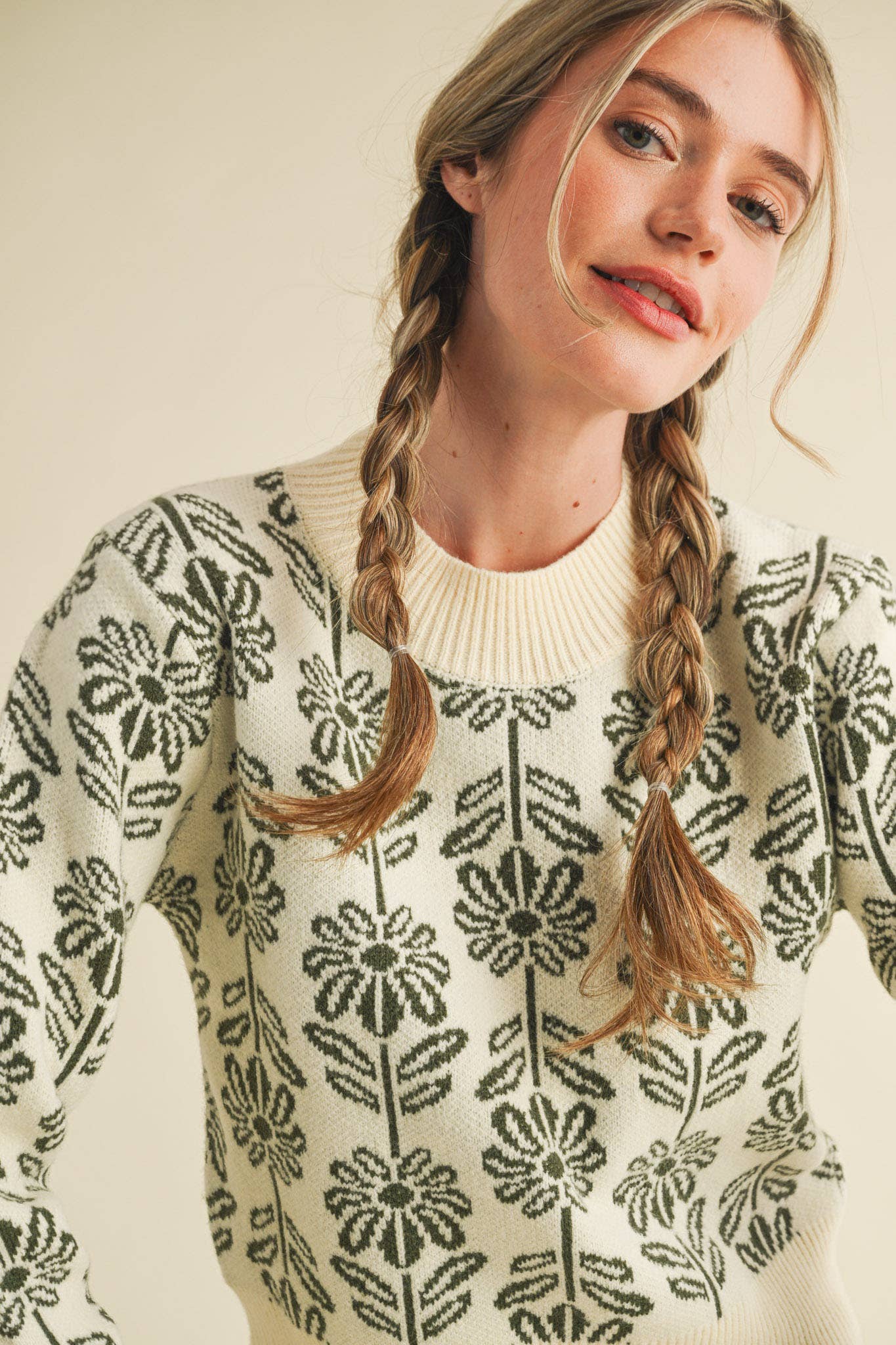 FLORAL PATTERN KNIT SWEATER MSW1336