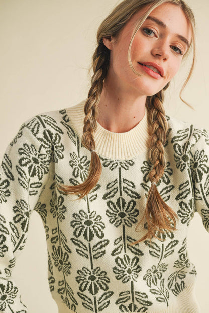FLORAL PATTERN KNIT SWEATER MSW1336
