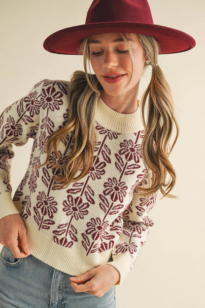 FLORAL PATTERN KNIT SWEATER MSW1336