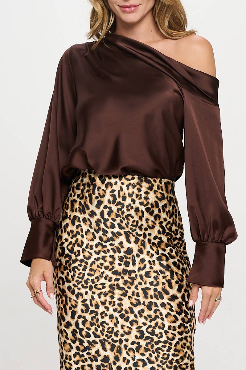 Made in USA Dropped Shoulder Long Sleeve Satin Top