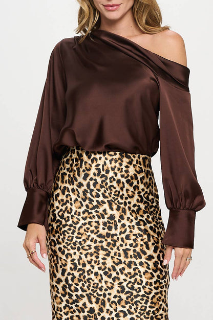 Made in USA Dropped Shoulder Long Sleeve Satin Top