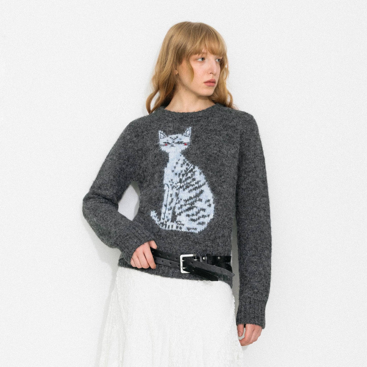 CUBIC Cat Print Wool Blend Sweater