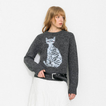 CUBIC Cat Print Wool Blend Sweater