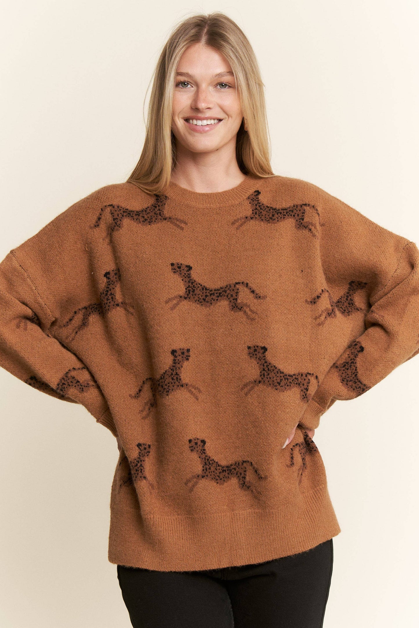 CHEETAH DESIGN KNIT SWEATER