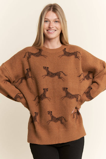 CHEETAH DESIGN KNIT SWEATER
