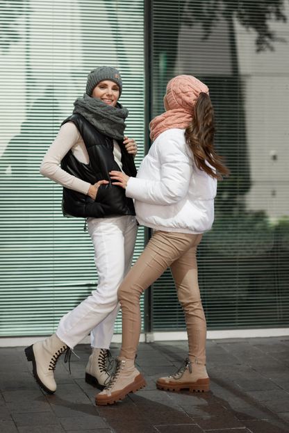 Winter Ponytail Hat Scarf Knit Beanie and Scarf Set