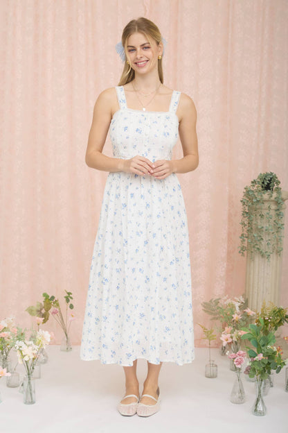 FLORAL STRIPE CLIP DOT SLEEVELESS MAXI DRESS