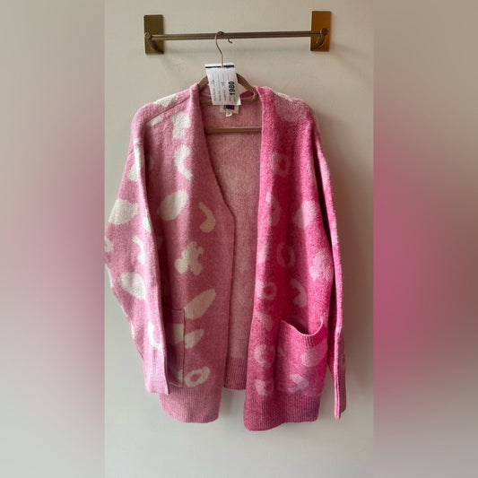 Pink Heart Print Open Front Cardigan, Size S | 1980