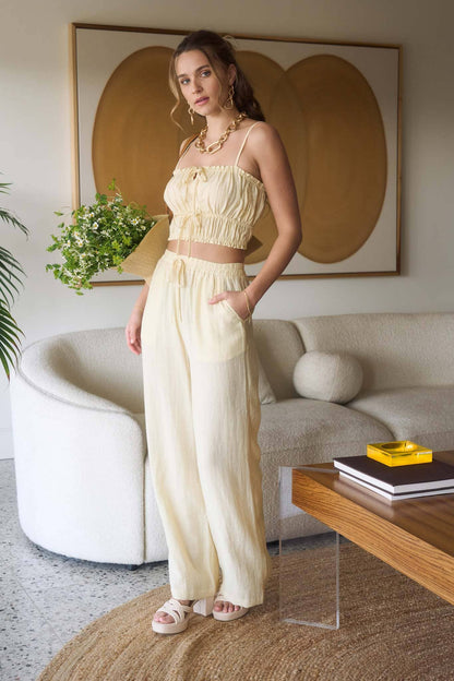 FRONT TIE CROPPED CAMI TOP AND WIDE LEG PANT SET
