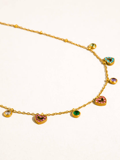 Genoa 18K Gold Non-Tarnish CZ Heart Charm Necklace