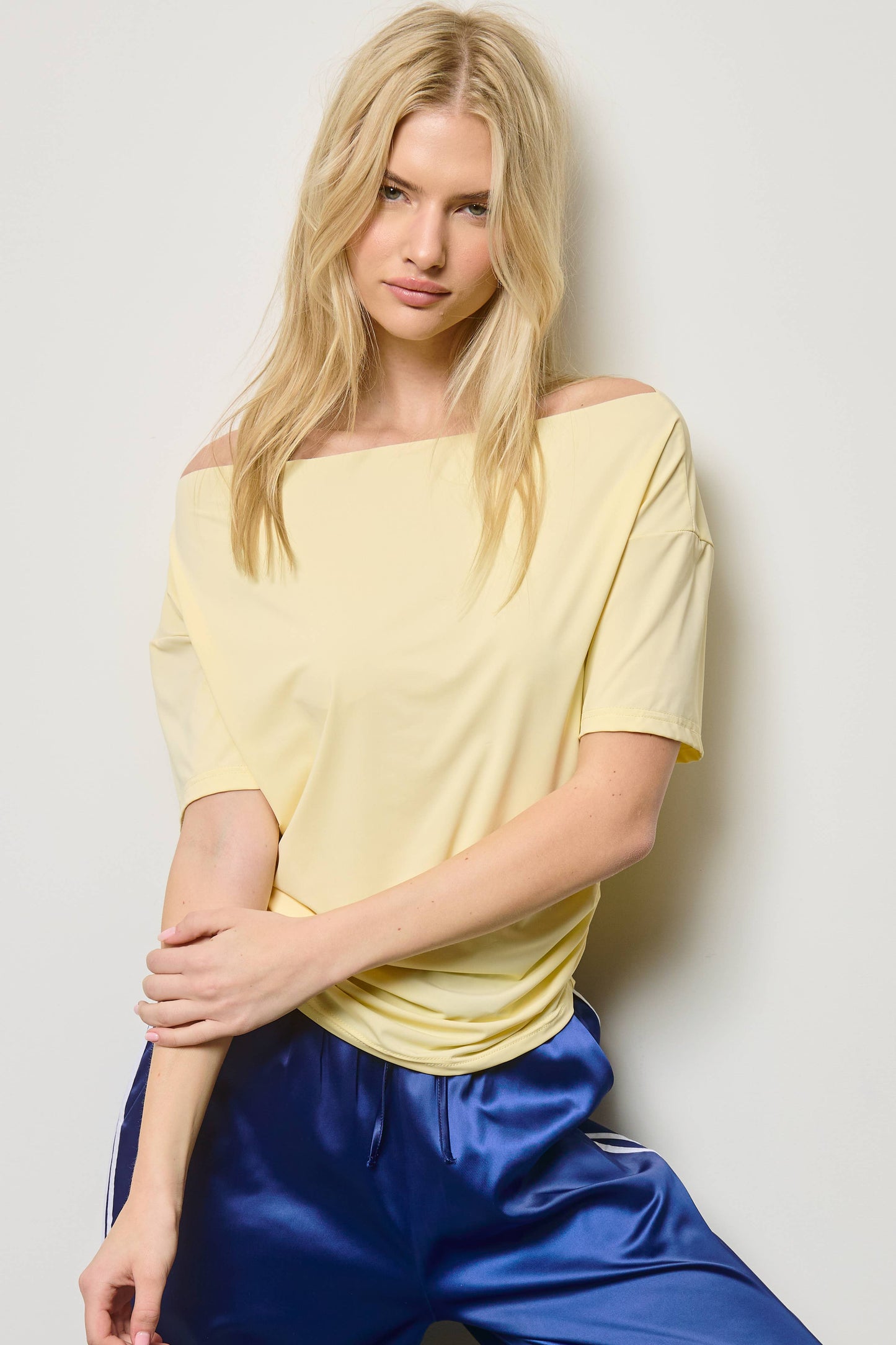 Ruched One Shoulder Short Sleeve Top