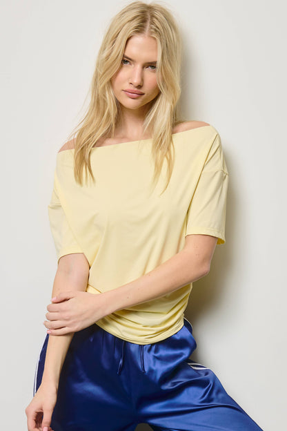 Ruched One Shoulder Short Sleeve Top