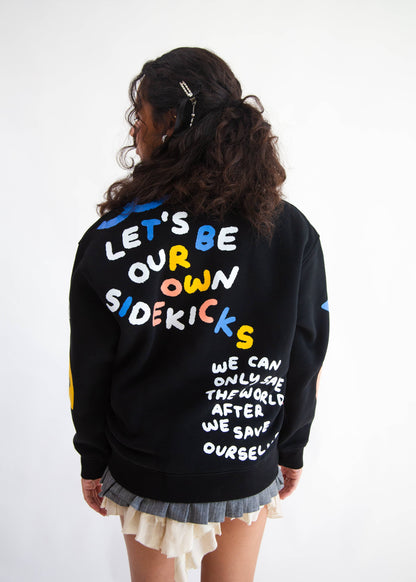 SIDEKICK: Black fleece-lined crewneck sweater