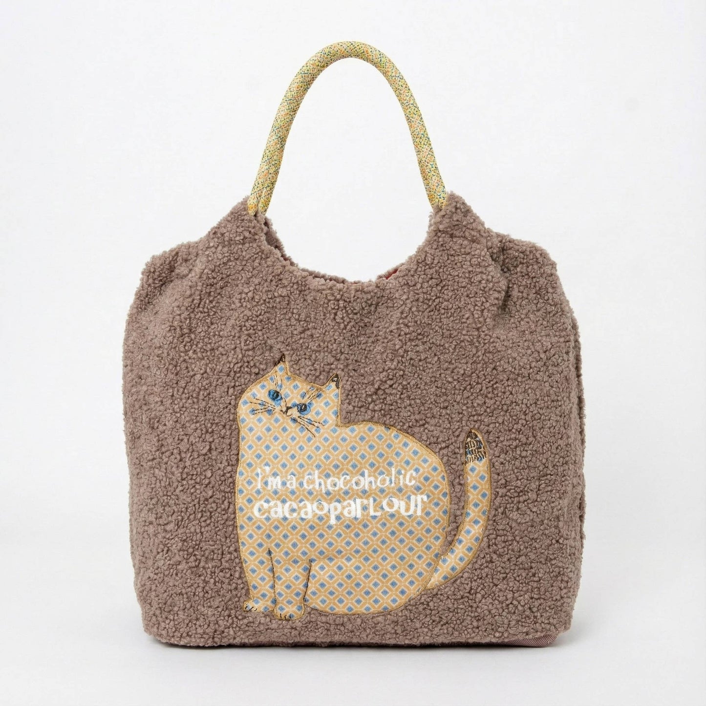 Cozy Teddy Fleece Cat Appliqué Tote Bag - Kusuguru Japan
