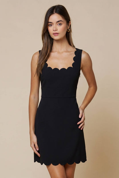 Scallop Square Neck A-Line Mini Dress