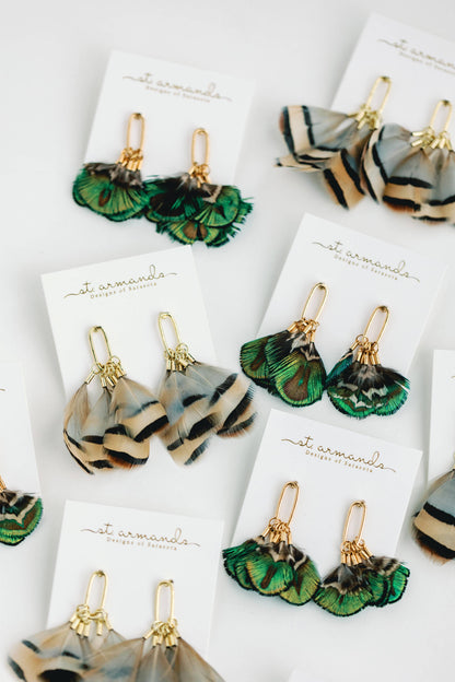 Mallard Fall Feather Tassel Statement Earrings