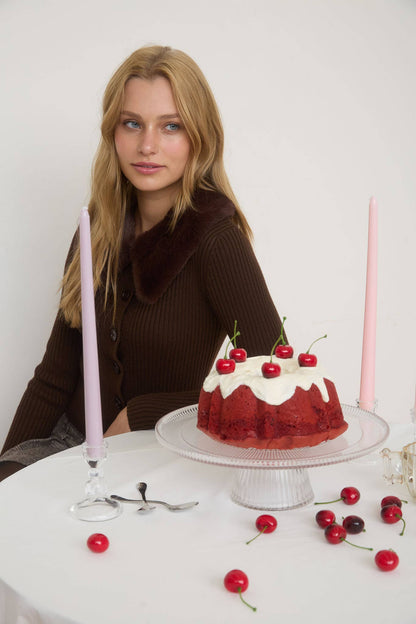 FAUX FUR COLLAR BUTTON DOWN SWEATER KNIT CARDIGAN