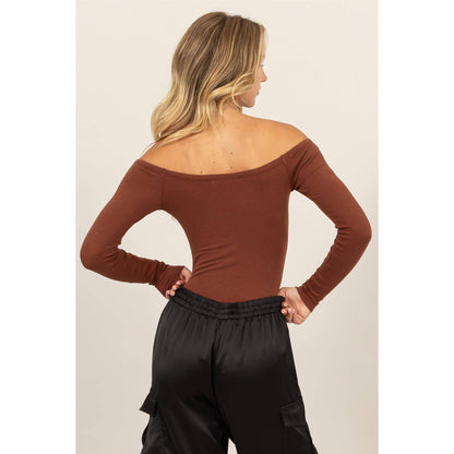 Off Shoulder Long Sleeve Bodysuit