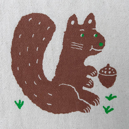 Squirrel and nut tea towel