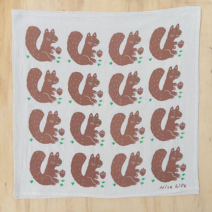 Squirrel and nut tea towel