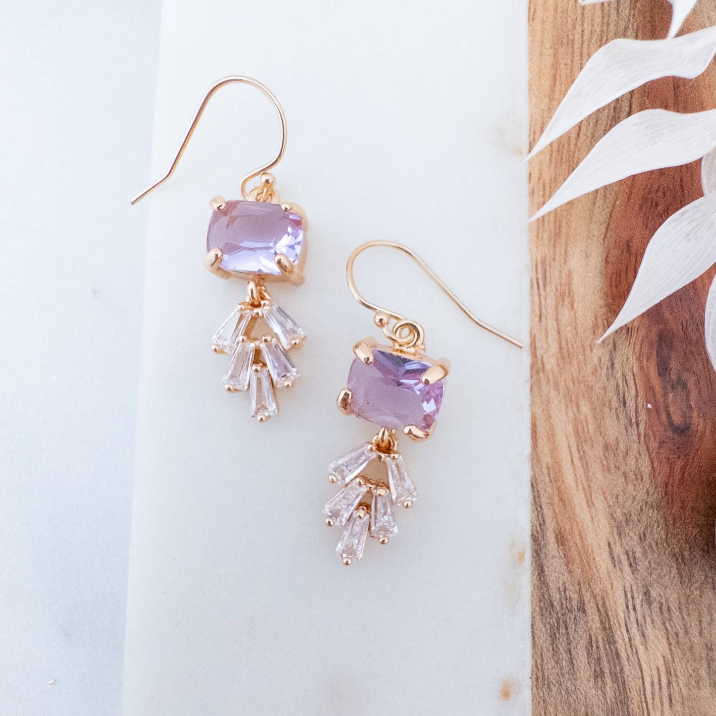 Purple Drop Earrings Gold Crystal Earrings Hypoallergenic 