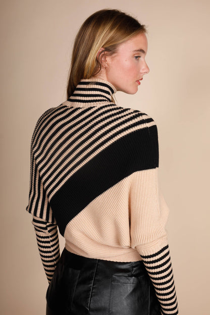 TURTLE NECK DIAGONAL STRIPES SWEATER