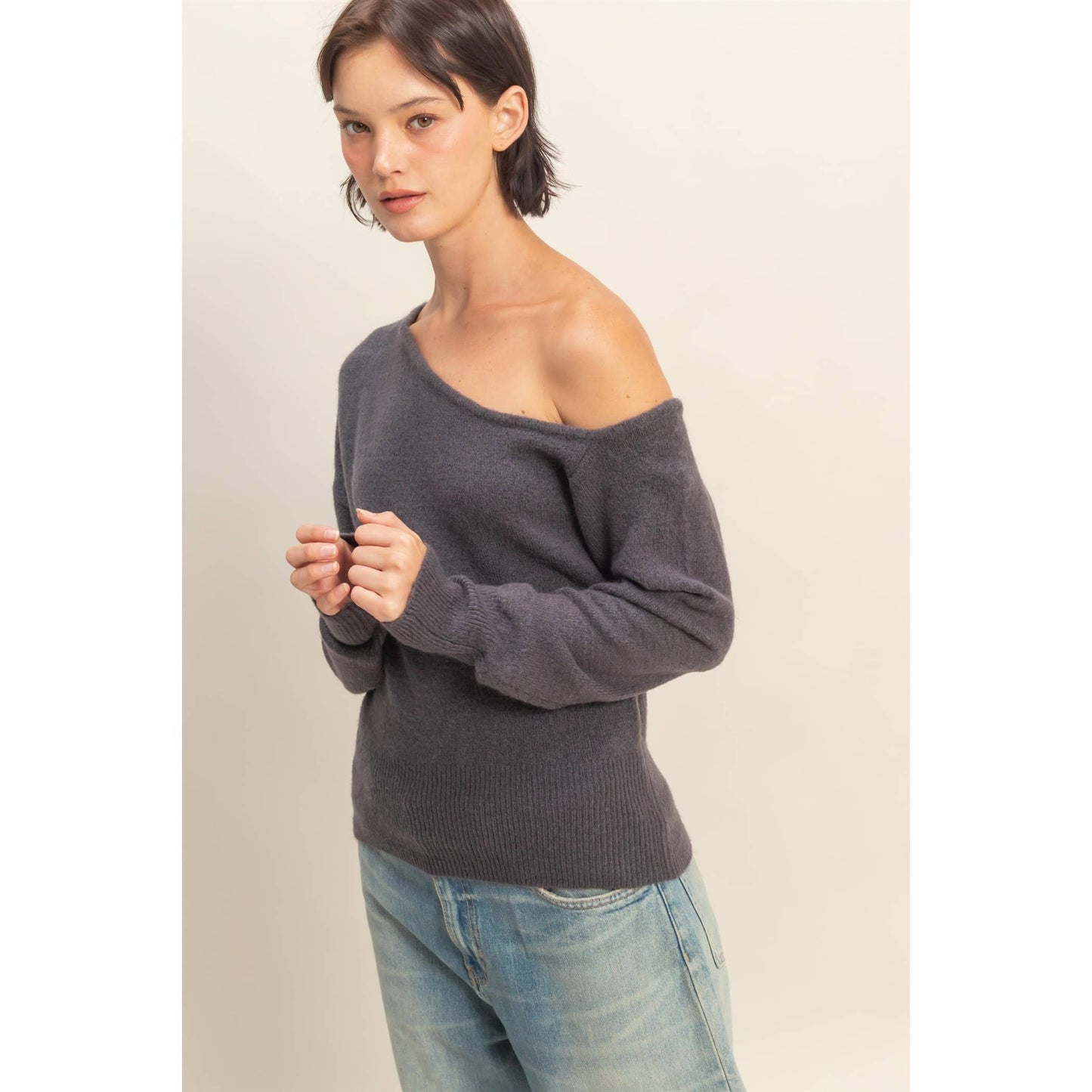 Asymmetric Off-Shoulder Sweater