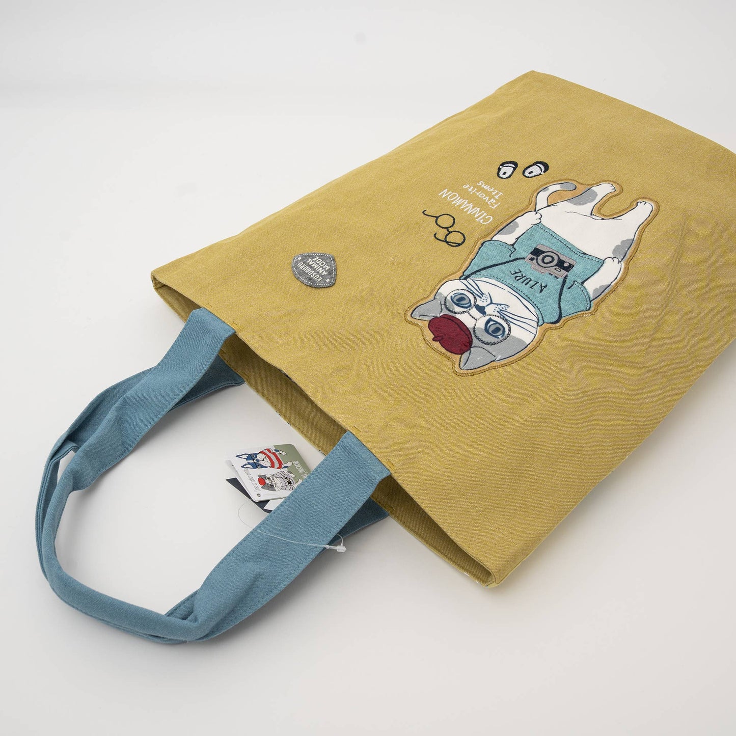 Kusuguru Japan Cat & French Bulldog Embroidered Tote Bag - Y