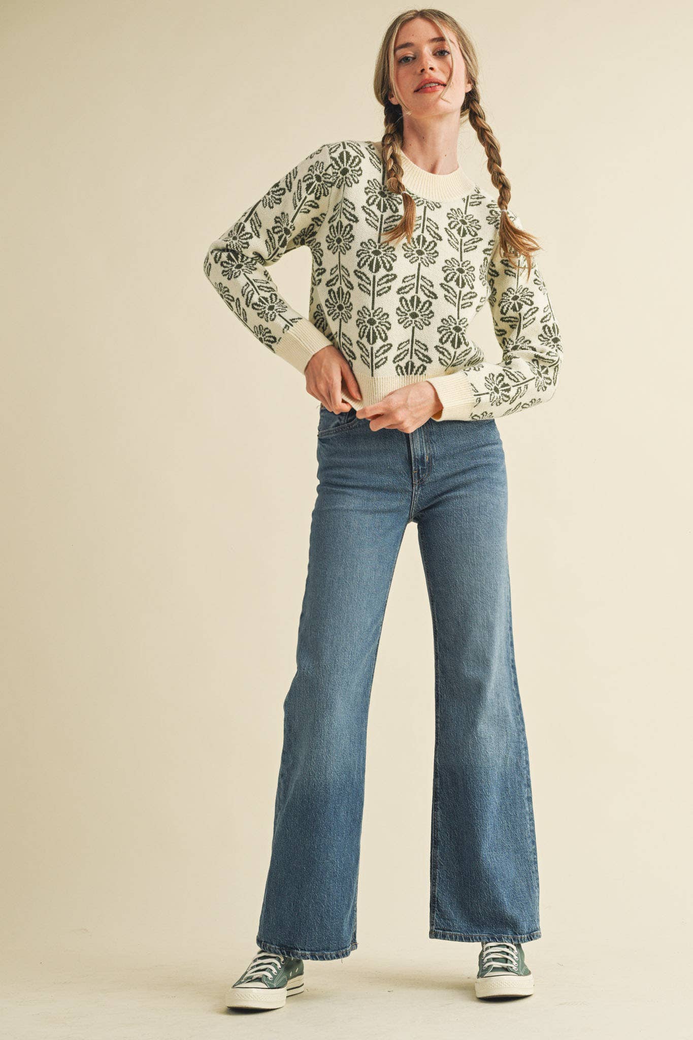 FLORAL PATTERN KNIT SWEATER MSW1336