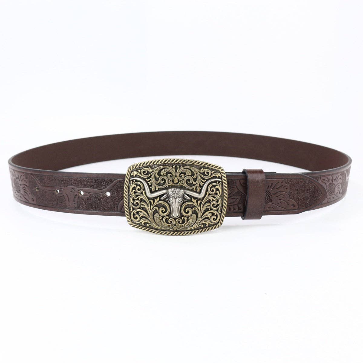 Retro Western Cowboy Belt with Bull Head Buckle Leather Punk Streetwear