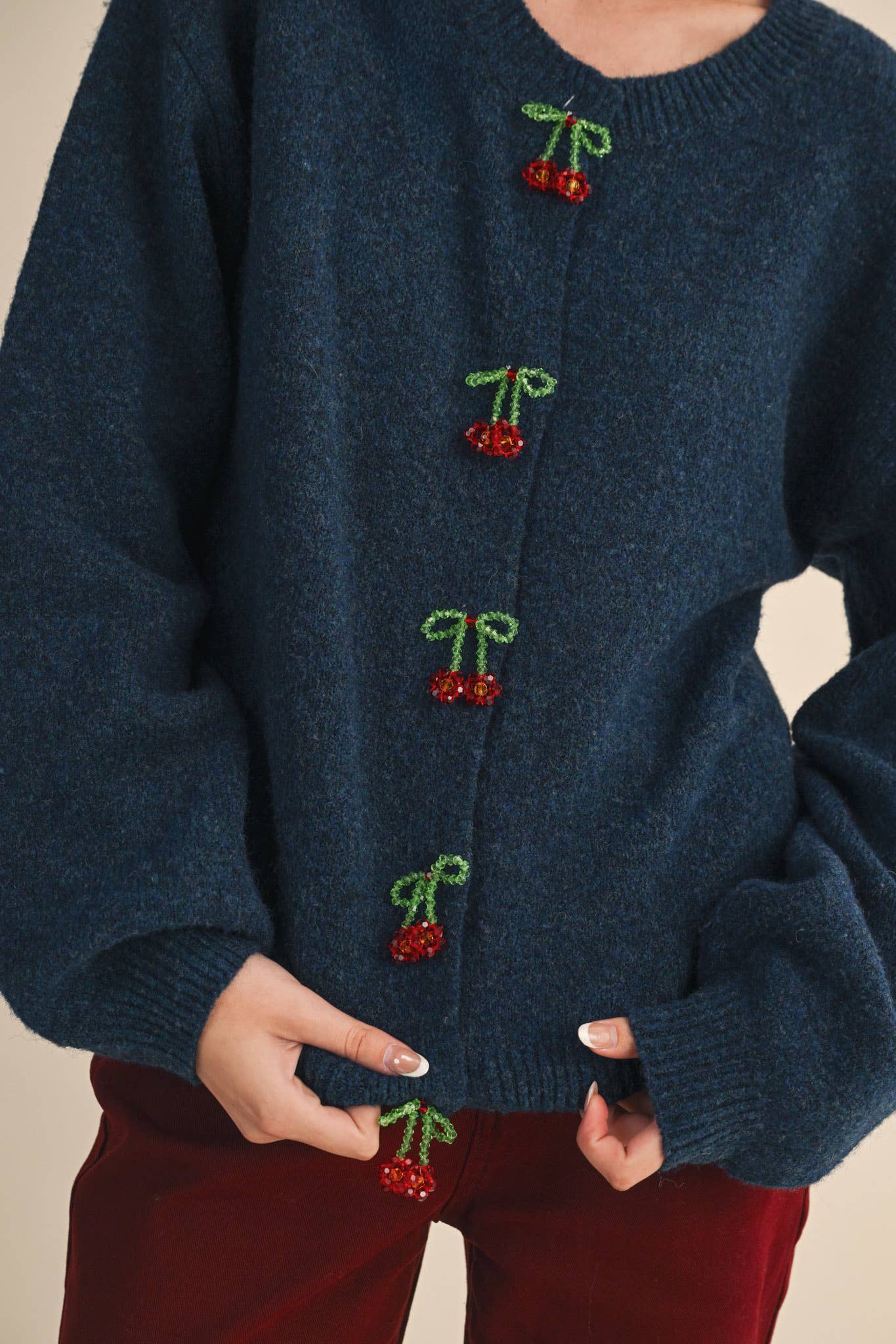BEADED BOW FLORAL BUTTON SWEATER CARDIGAN MSW11256