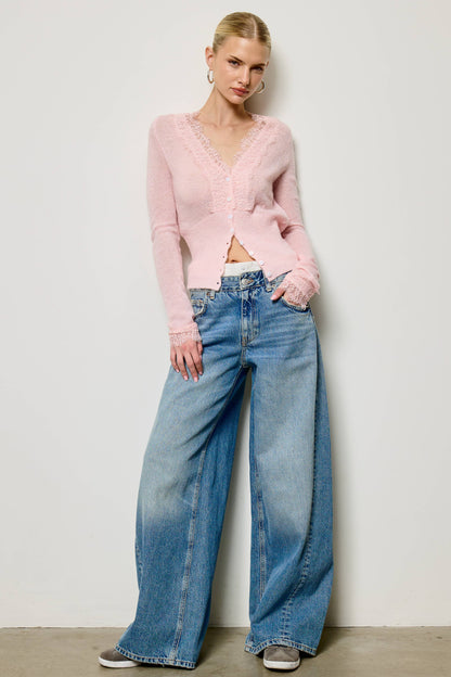 Lace Trim V Neck Knit Cardigan