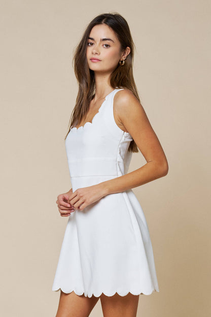 Scallop Square Neck A-Line Mini Dress