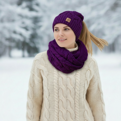 Winter Ponytail Hat Scarf Knit Beanie and Scarf Set