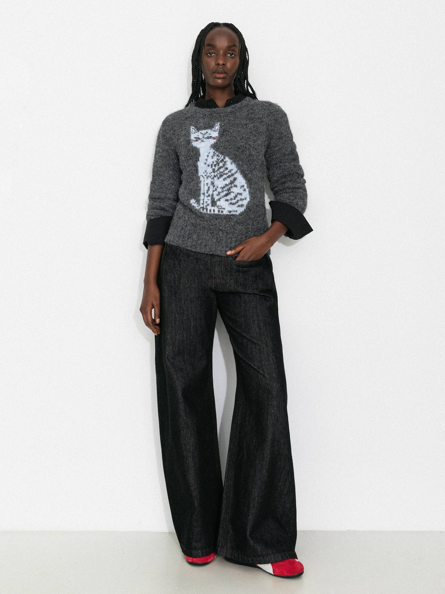 CUBIC Cat Print Wool Blend Sweater