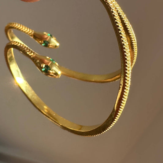 Baby Snake Earrings | Green Zircon Hoops| Gold Plated Hoops
