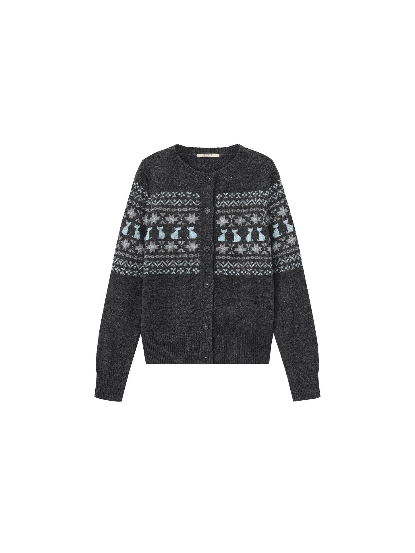 CUBIC Cat Print Fair Isle Wool-Blend Cardigan
