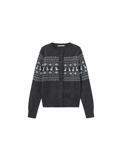 CUBIC Cat Print Fair Isle Wool-Blend Cardigan