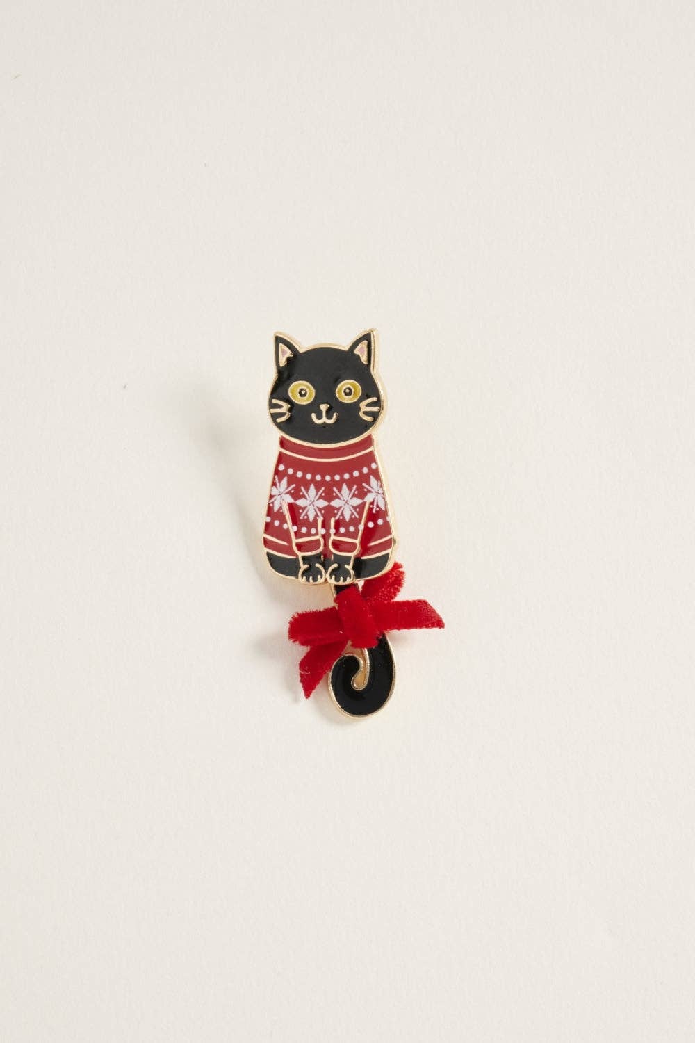Cat in Christmas Sweater with Ribbon Post Earrings