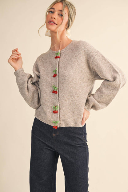 BEADED BOW FLORAL BUTTON SWEATER CARDIGAN MSW11256