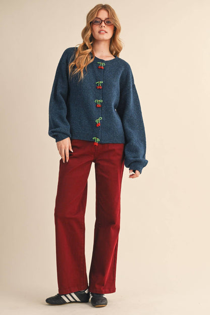 BEADED BOW FLORAL BUTTON SWEATER CARDIGAN MSW11256